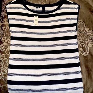 Talbots strips blue white and silver sleeveless sweater